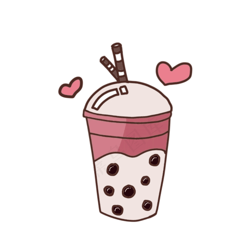 可爱手绘简约粉色珍珠奶茶动图