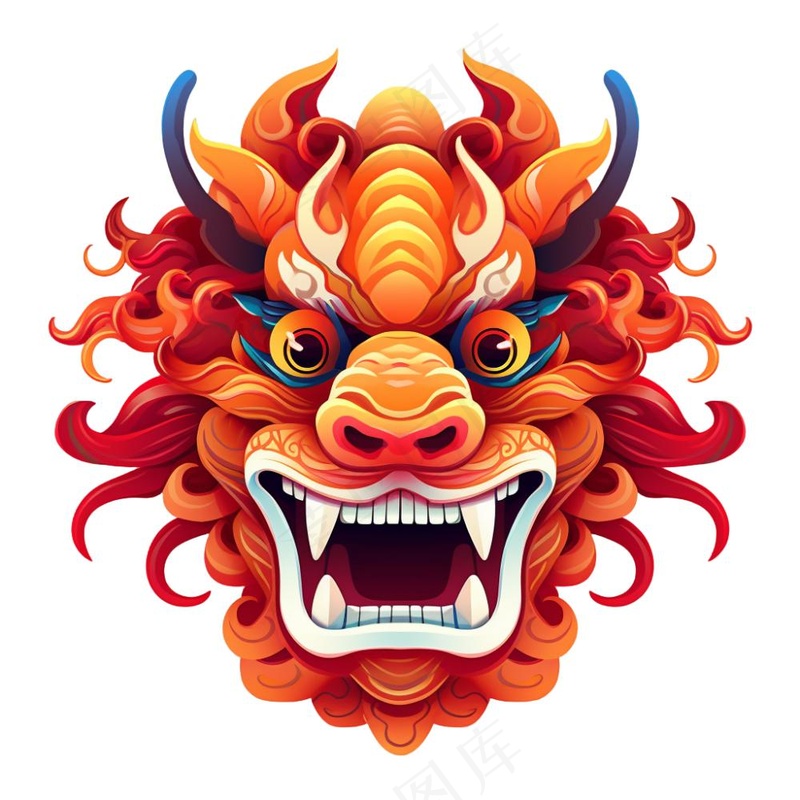 龙龙头红色新年龙年卡通插画免抠(1024x1024)
