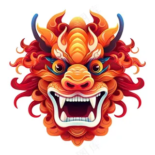 龙龙头红色新年龙年卡通插画免抠