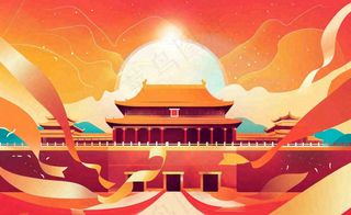 祖国繁荣昌盛插画*红色喜庆庆祝山河国庆建军建党国潮风插画背景