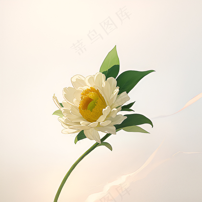 白色黄色手绘新中式风格花植物9