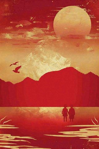 红色金光日落祖国河山鸽节日喜庆国庆插画背景