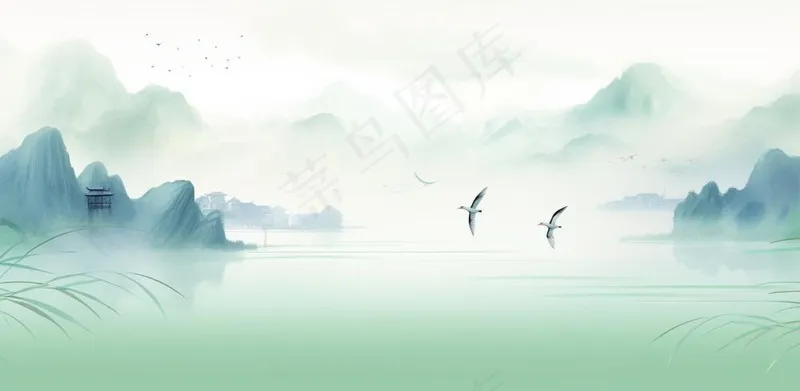 山水水墨画中国风插画背景(1568x768)