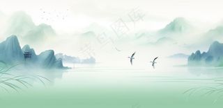 山水水墨画中国风插画背景