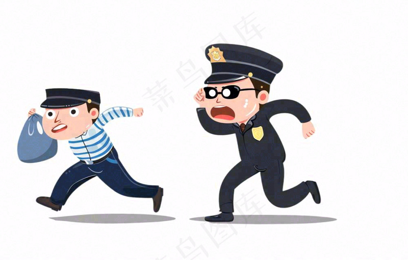 警察抓小偷卡通人物插画免抠(1376x880)
