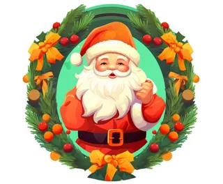 圣诞卡通手绘圣诞老人花环插画免抠