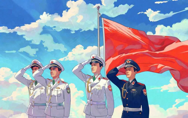 抗战胜利日71建党节建党日军人旗帜敬礼插画背景(1376x864)