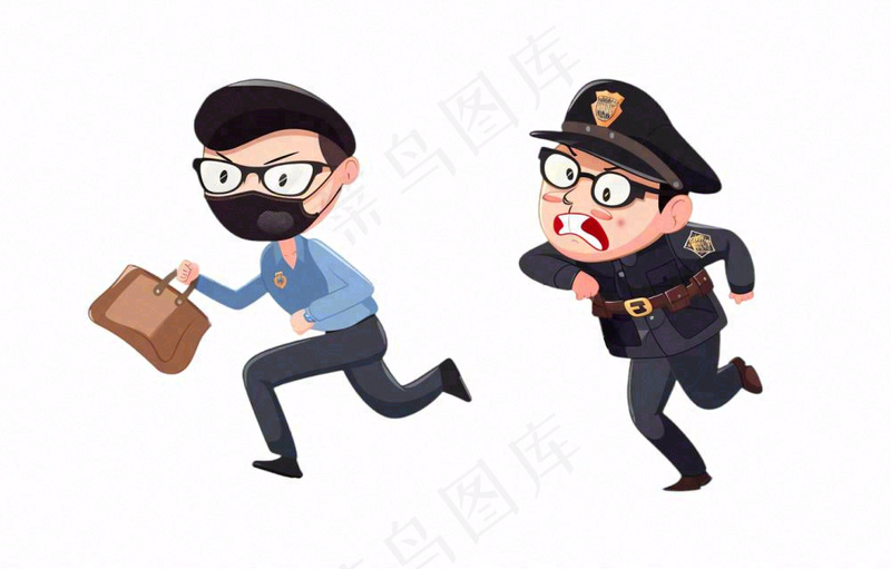 警察抓小偷卡通人物插画免抠(1376x880)
