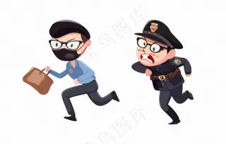警察抓小偷卡通人物插画免抠
