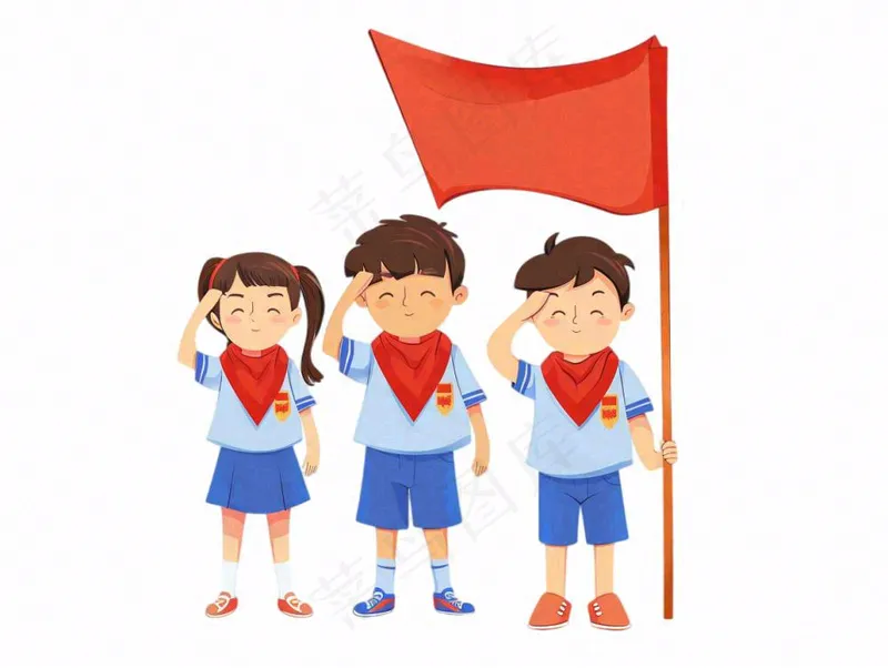 学生升旗帜红旗国庆人物卡通插画免抠(1232x928)