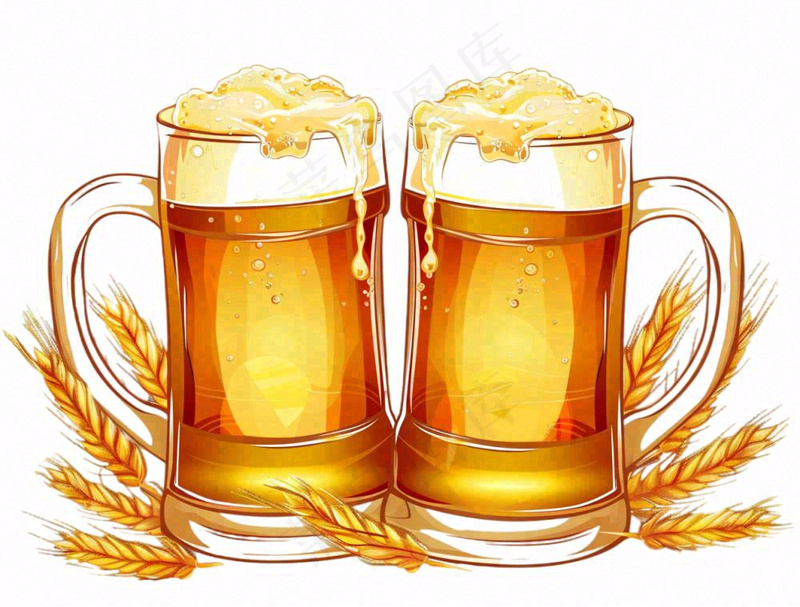 小麦啤酒饮料卡通插画免抠