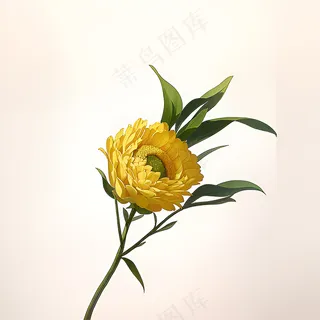 白色黄色手绘新中式风格花植物157