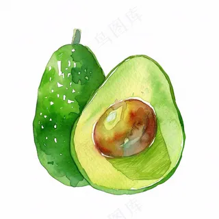 牛油果水果蔬菜水彩插画免抠