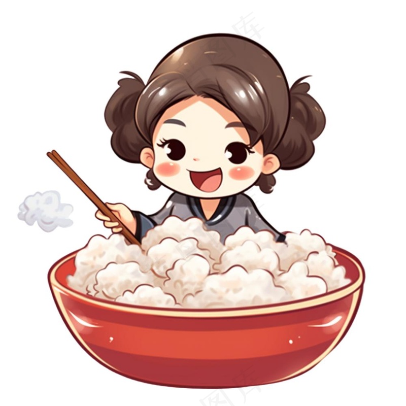 混沌饺子汤圆女孩可爱卡通插画免抠(1024x1024)