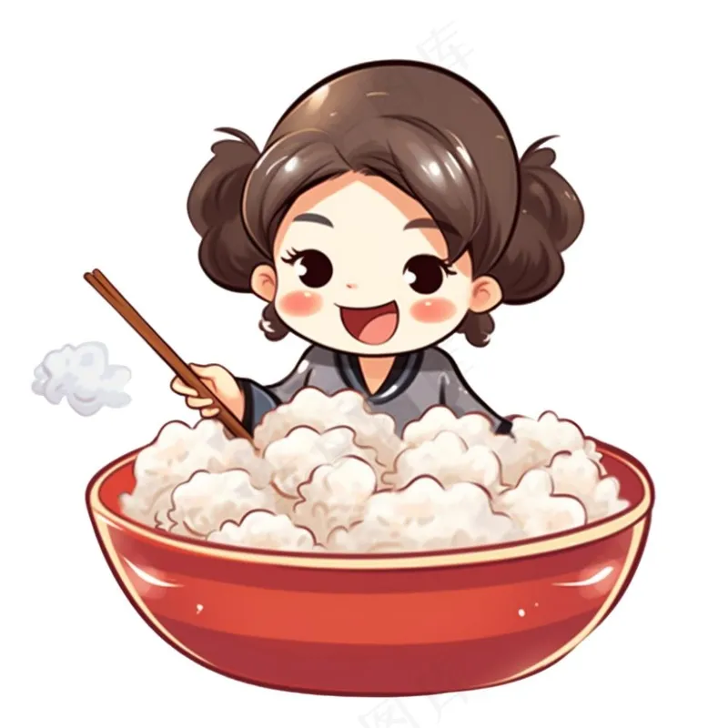 混沌饺子汤圆女孩可爱卡通插画免抠(1024x1024)