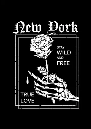 黑白色系 玫瑰花骷髅骨