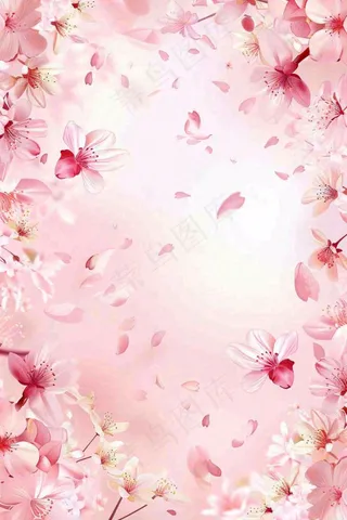 粉色樱花桃花花瓣飘落唯美浪漫春天春分情人七夕背景