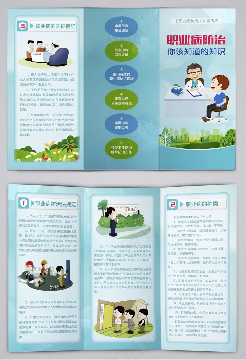 职业病防治规定知识三折页cdr矢量模版下载