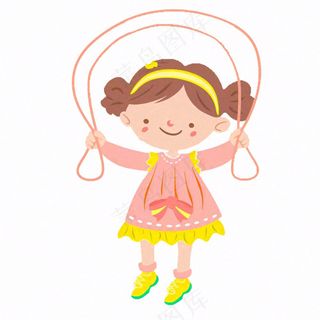小女孩穿粉裙子跳绳运动人物卡通插画免抠