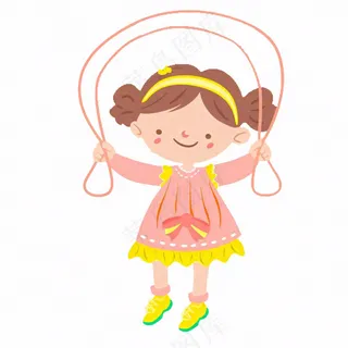 小女孩穿粉裙子跳绳运动人物卡通插画免抠