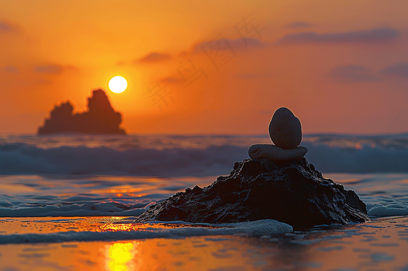 夏日落日海报沙滩晚霞摄影图(4032x2688)