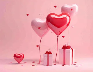 粉色情人节爱心气球礼盒礼物七夕背景