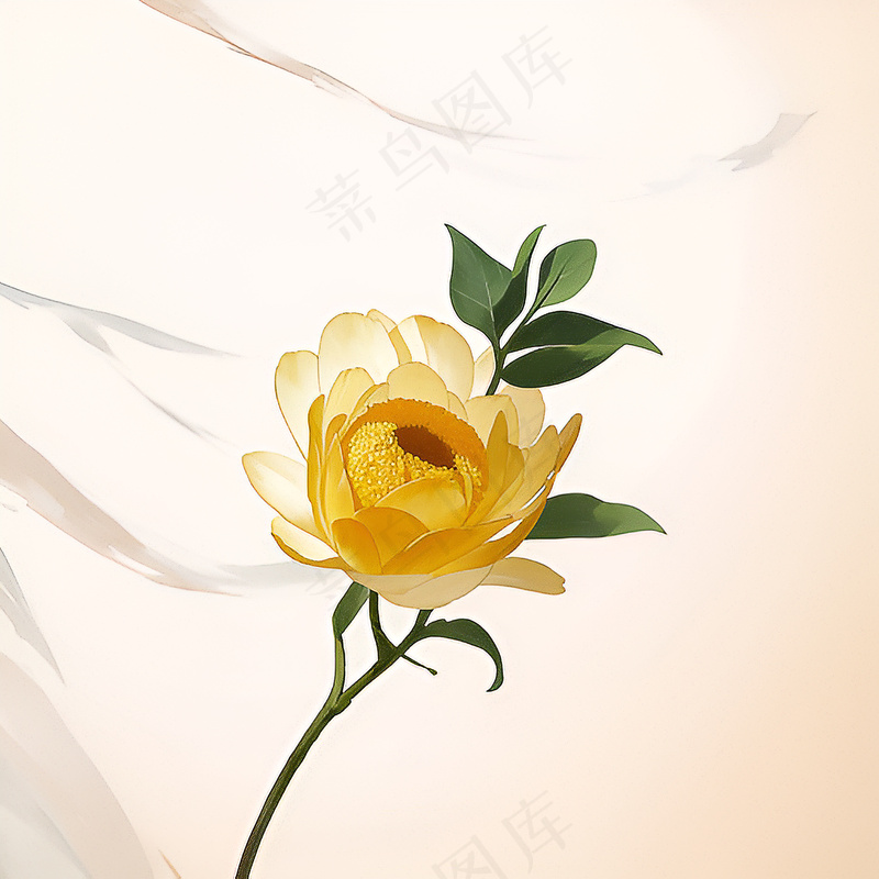 白色黄色手绘新中式风格花植物57