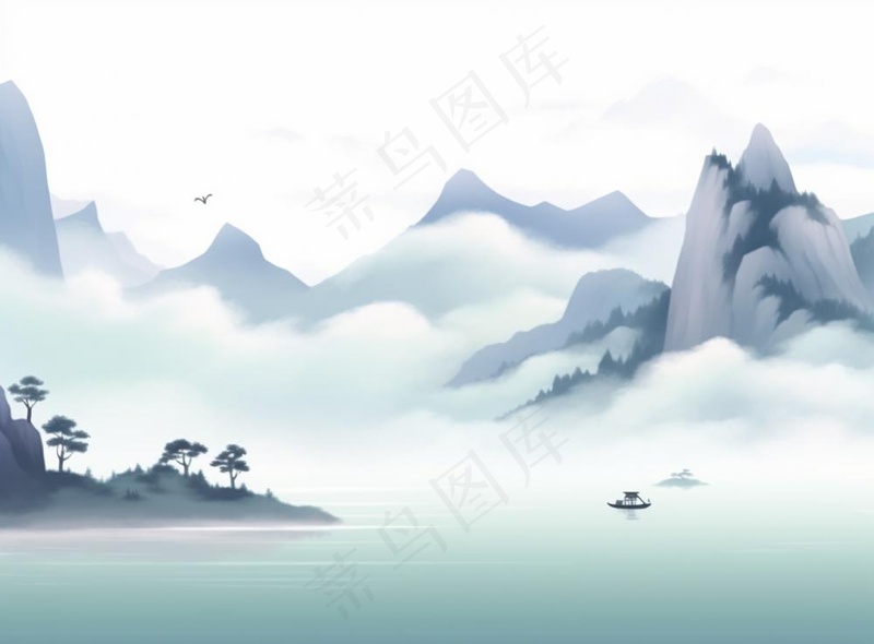 山水水墨画中国风插画背景(1280x944)