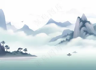 山水水墨画中国风插画背景
