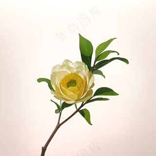 白色黄色手绘新中式风格花植物190