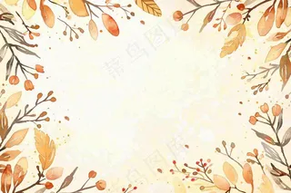 秋天植物黄叶唯美背景 立秋秋分水彩插画