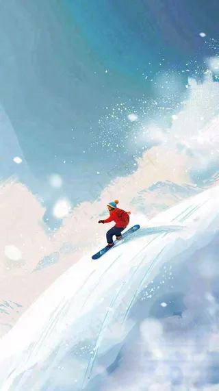 冬天雪场滑雪的人白雪竞技运动小雪大雪卡通插画背景