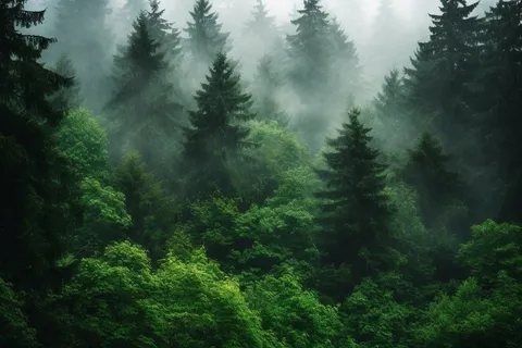 森林阴雨连绵雾气摄影图