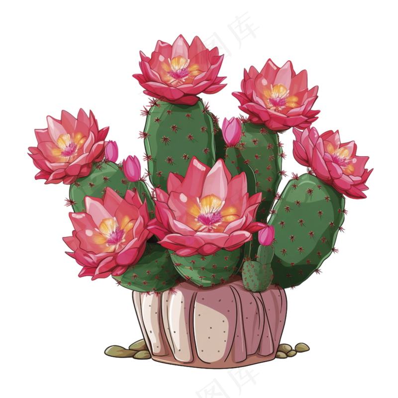 免抠带花卡通的仙人掌