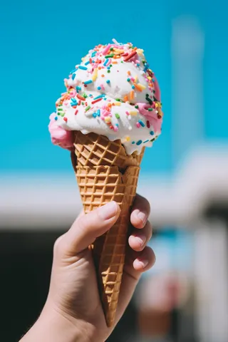 夏日冰淇淋清凉蛋筒甜点摄影图