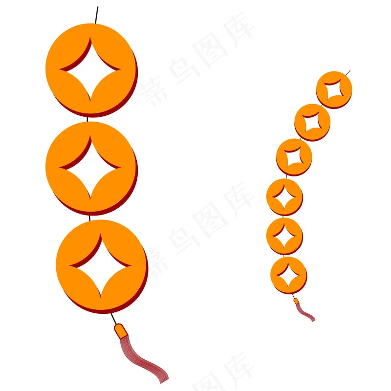 新年装饰元素金色金币钱串儿 psd模版下载