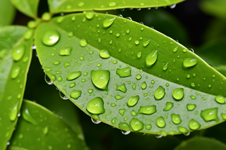 春天谷雨雨水绿叶摄影图