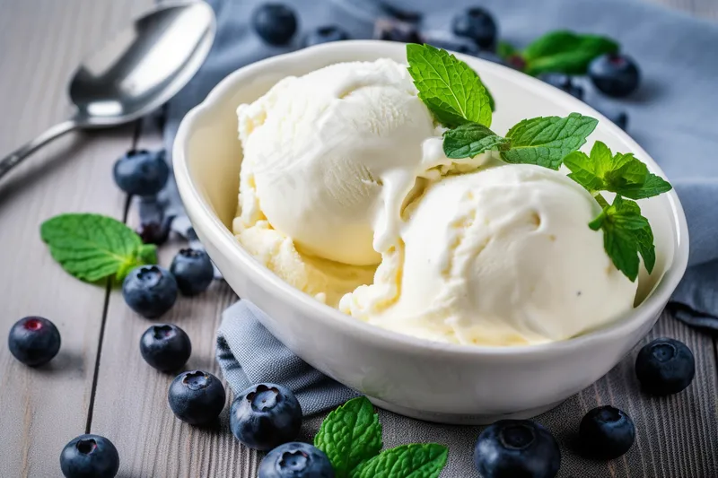 香草蓝莓冰淇淋甜点摄影图(4032x2688)