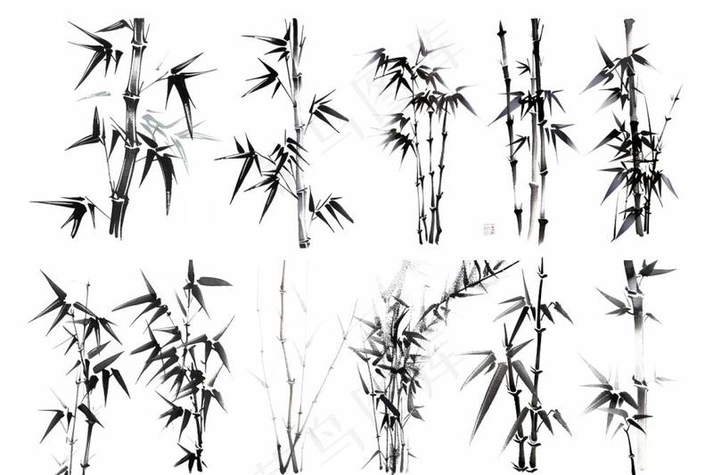竹子竹林水墨画中国风元素插画免抠(1344x896)