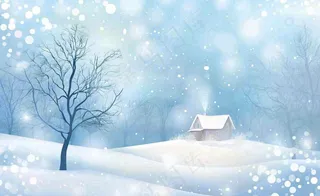 冬天雪景森林小屋夜晚灯光温暖白雪皑皑小雪大雪冬至立冬卡通插画背景