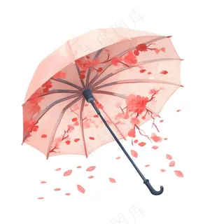 唯美水彩古风油纸伞唯美水彩古风花瓣插画免抠
