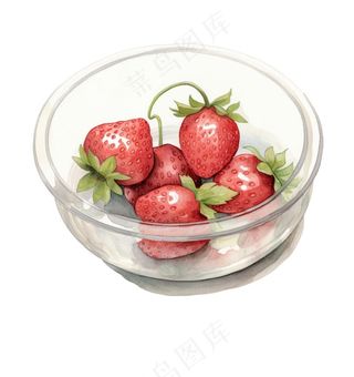 草莓碗卡通插画免抠