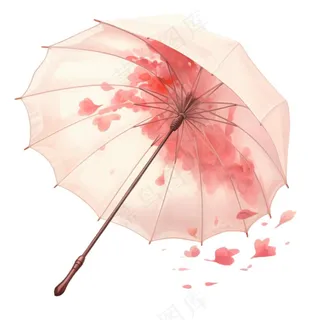 唯美水彩古风油纸伞唯美水彩古风花瓣插画免抠