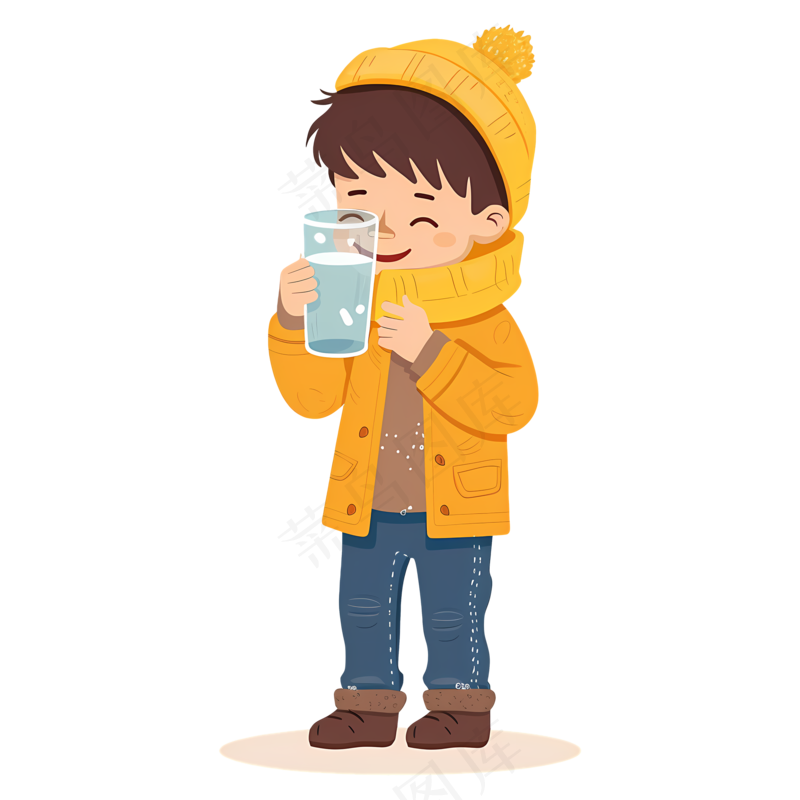 免抠拿着水杯的卡通小男孩