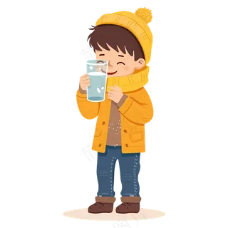 免抠拿着水杯的卡通小男孩