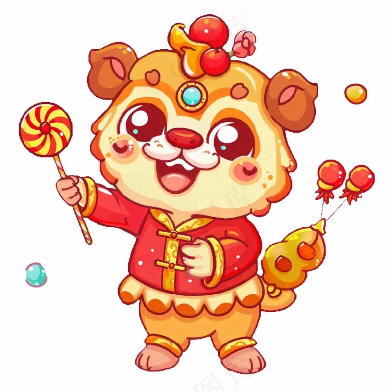 新年吉祥物卡通动物喜庆插画免抠(1024x1024)