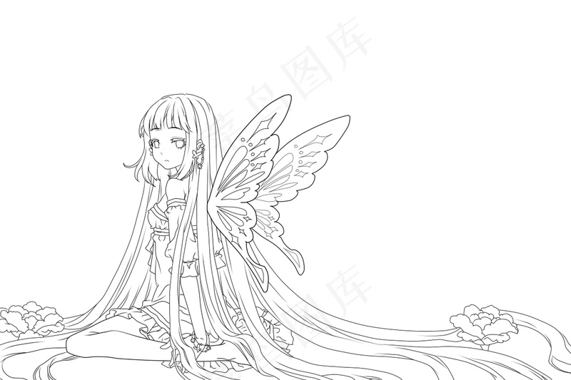 古风线稿丨PPT插画丨手绘线稿丨国风美女006ai矢量模版下载