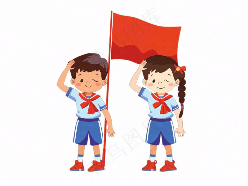 学生升旗帜红旗国庆人物卡通插画免抠(1232x928)