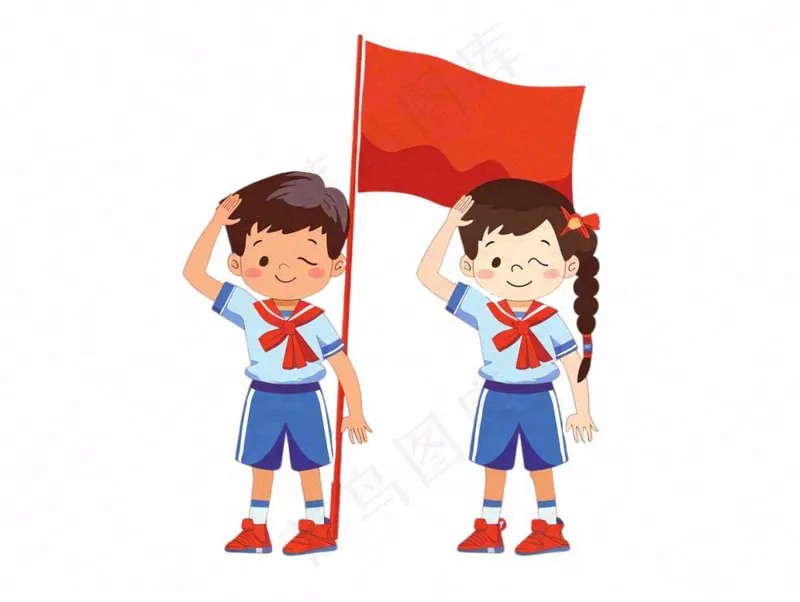 学生升旗帜红旗国庆人物卡通插画免抠(1232x928)