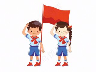 学生升旗帜红旗国庆人物卡通插画免抠